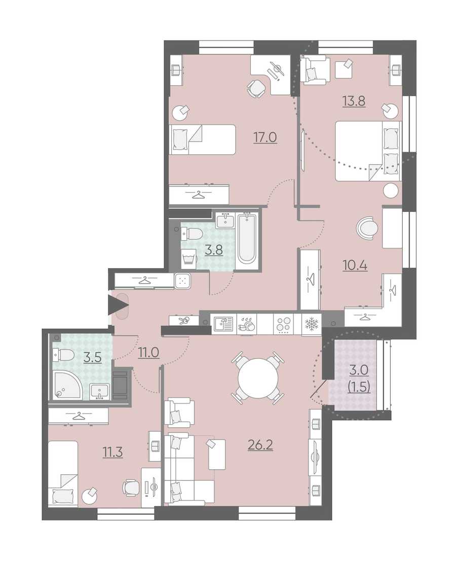 Трехкомнатная квартира в : площадь 98.5 м2 , этаж: 6 – купить в Санкт-Петербурге